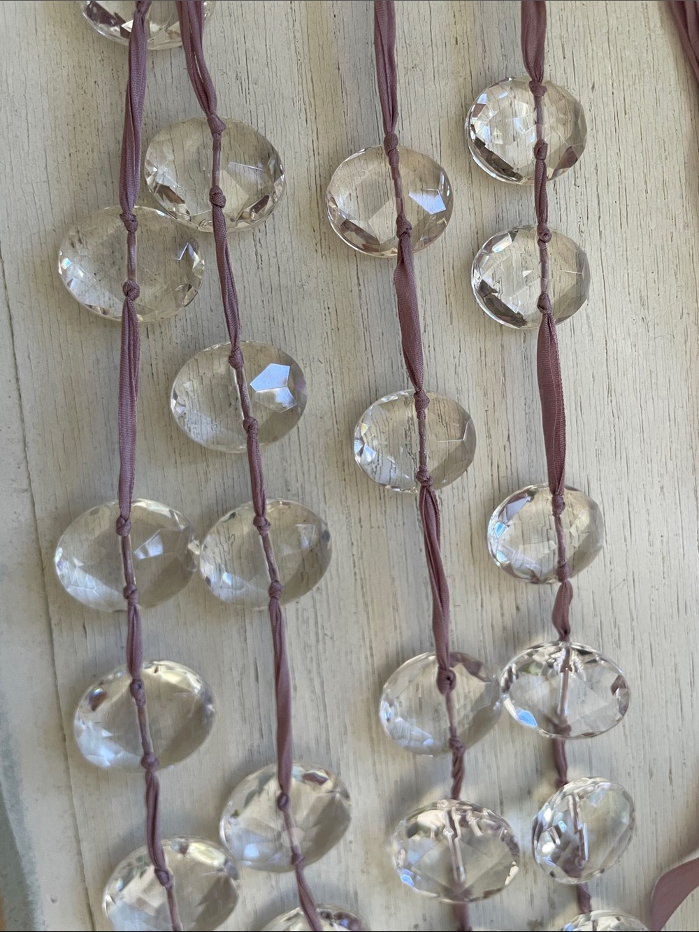 2 Crystal Bead Necklaces with Mauve Ribbon - Women Accessories